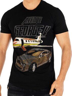 Avenue George V Paris T-Shirt Men's Black Short Sleeve Shirt GV-2074 Large NWT